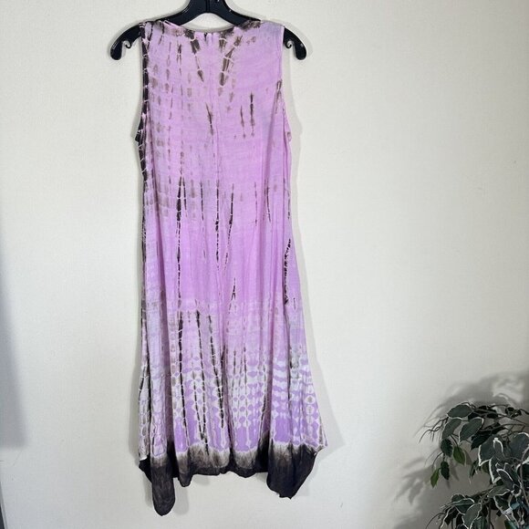 CITRON Santa Monica Colorful Tie Dye Maxi Tank Dress V-neck Purple Hanky hem M - Picture 4 of 4